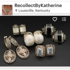 Vintage Art Deco Earrings Pearl Onyx Topaz